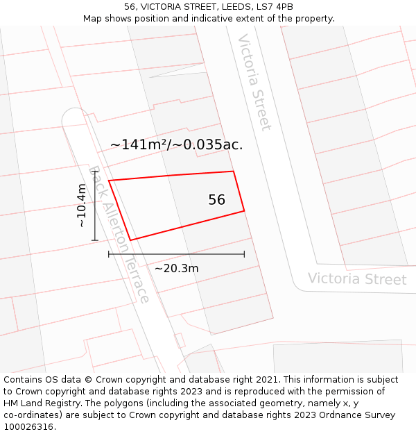 56, VICTORIA STREET, LEEDS, LS7 4PB: Plot and title map
