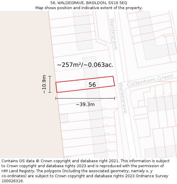 56, WALDEGRAVE, BASILDON, SS16 5EQ: Plot and title map