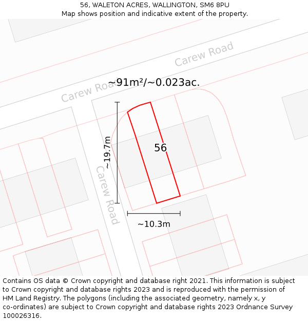 56, WALETON ACRES, WALLINGTON, SM6 8PU: Plot and title map