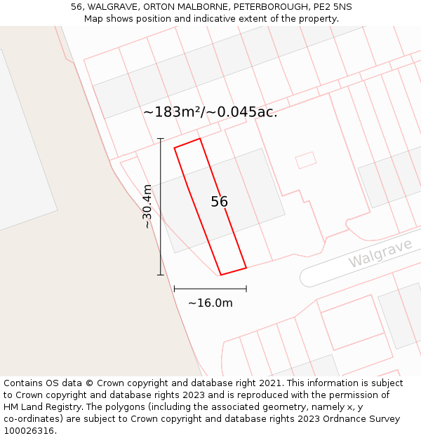 56, WALGRAVE, ORTON MALBORNE, PETERBOROUGH, PE2 5NS: Plot and title map