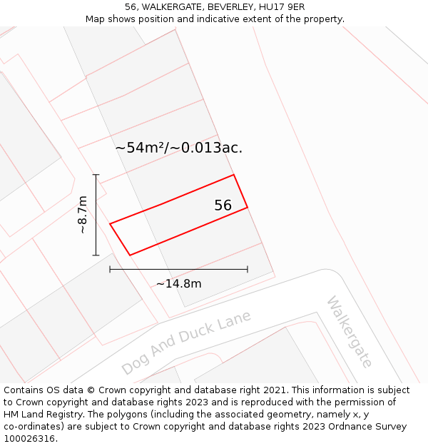 56, WALKERGATE, BEVERLEY, HU17 9ER: Plot and title map