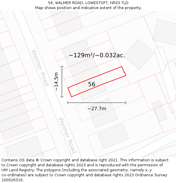 56, WALMER ROAD, LOWESTOFT, NR33 7LD: Plot and title map