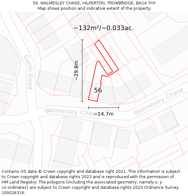 56, WALMESLEY CHASE, HILPERTON, TROWBRIDGE, BA14 7HY: Plot and title map