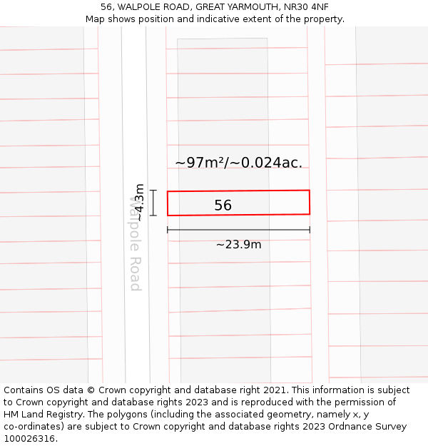 56, WALPOLE ROAD, GREAT YARMOUTH, NR30 4NF: Plot and title map
