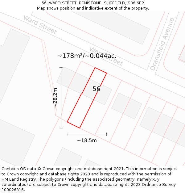 56, WARD STREET, PENISTONE, SHEFFIELD, S36 6EP: Plot and title map