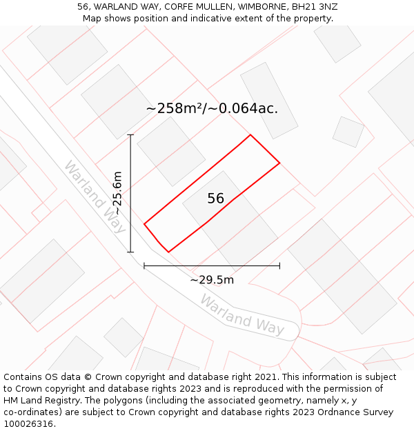 56, WARLAND WAY, CORFE MULLEN, WIMBORNE, BH21 3NZ: Plot and title map