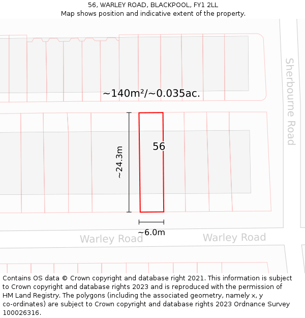 56, WARLEY ROAD, BLACKPOOL, FY1 2LL: Plot and title map