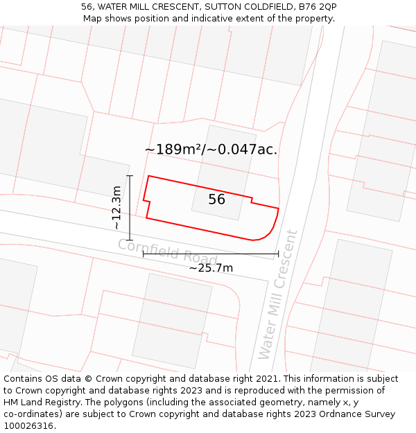 56, WATER MILL CRESCENT, SUTTON COLDFIELD, B76 2QP: Plot and title map