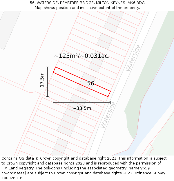 56, WATERSIDE, PEARTREE BRIDGE, MILTON KEYNES, MK6 3DG: Plot and title map