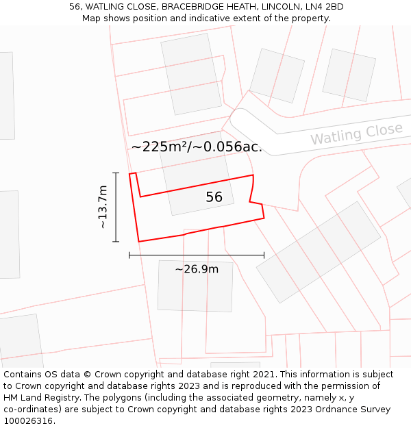 56, WATLING CLOSE, BRACEBRIDGE HEATH, LINCOLN, LN4 2BD: Plot and title map