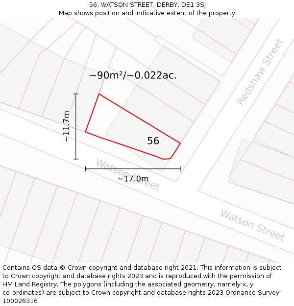 56, WATSON STREET, DERBY, DE1 3SJ: Plot and title map