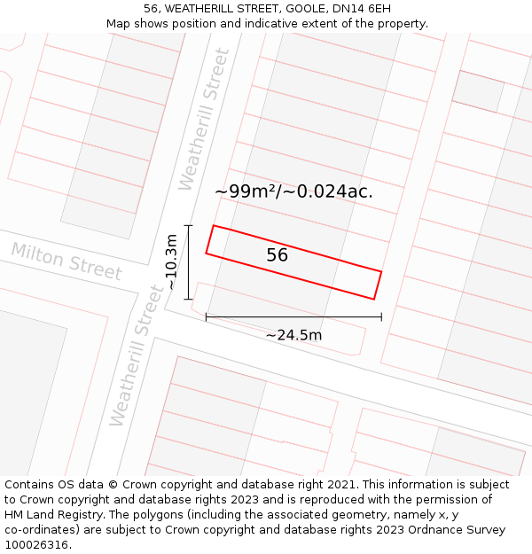 56, WEATHERILL STREET, GOOLE, DN14 6EH: Plot and title map