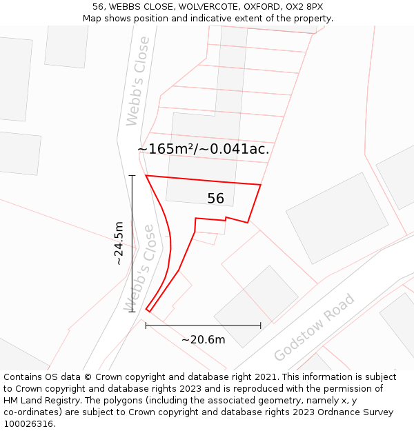 56, WEBBS CLOSE, WOLVERCOTE, OXFORD, OX2 8PX: Plot and title map