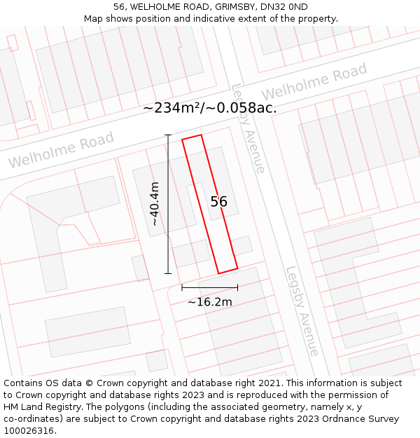 56, WELHOLME ROAD, GRIMSBY, DN32 0ND: Plot and title map