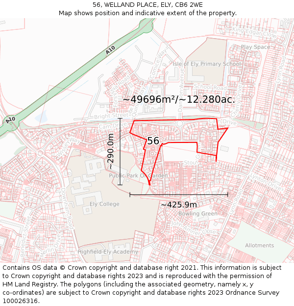 56, WELLAND PLACE, ELY, CB6 2WE: Plot and title map