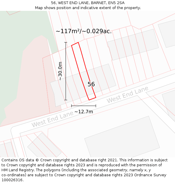 56, WEST END LANE, BARNET, EN5 2SA: Plot and title map