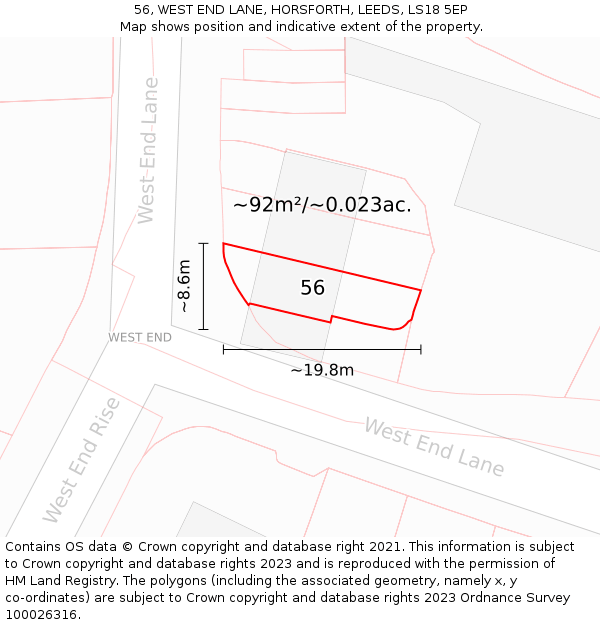 56, WEST END LANE, HORSFORTH, LEEDS, LS18 5EP: Plot and title map