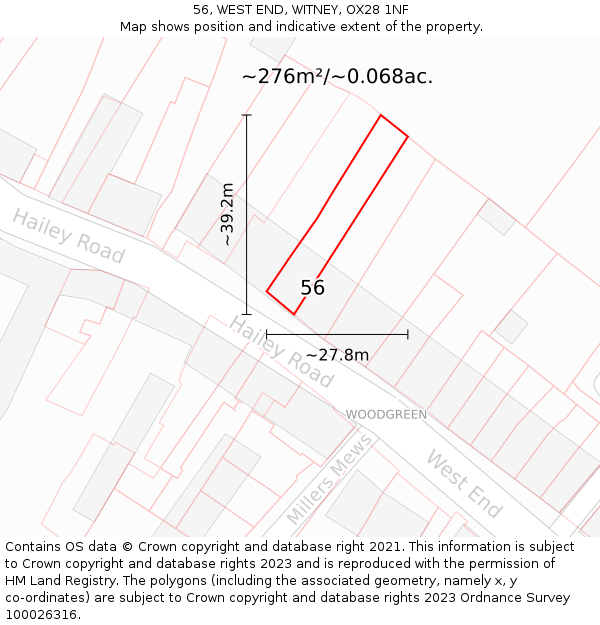 56, WEST END, WITNEY, OX28 1NF: Plot and title map