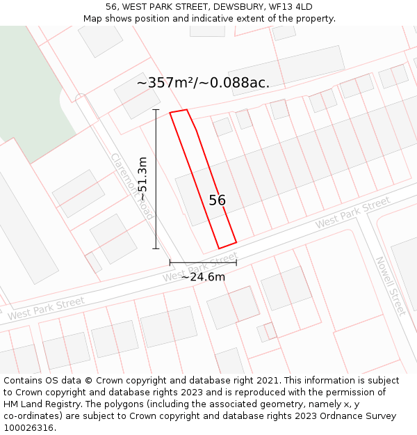 56, WEST PARK STREET, DEWSBURY, WF13 4LD: Plot and title map