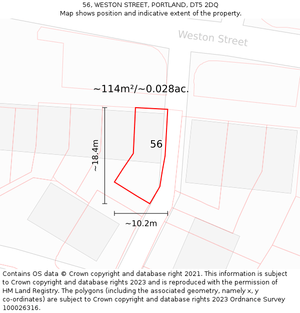 56, WESTON STREET, PORTLAND, DT5 2DQ: Plot and title map