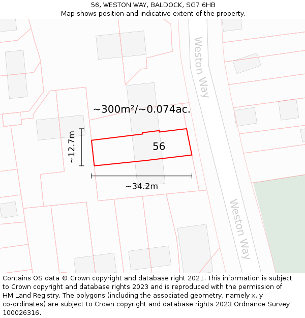 56, WESTON WAY, BALDOCK, SG7 6HB: Plot and title map