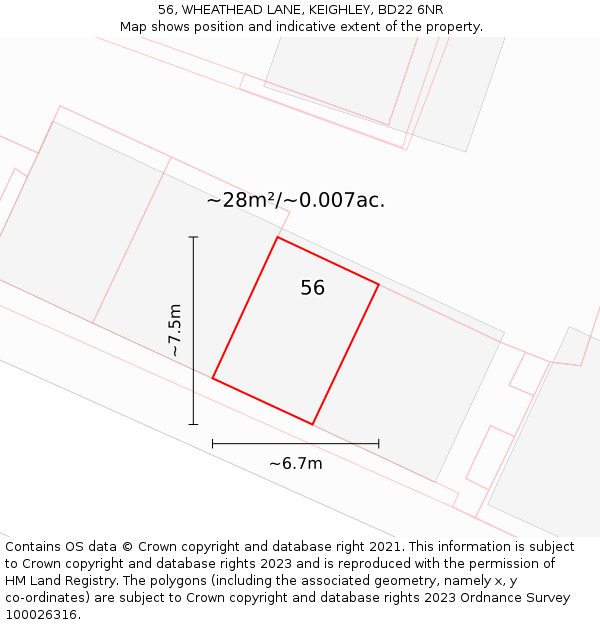 56, WHEATHEAD LANE, KEIGHLEY, BD22 6NR: Plot and title map