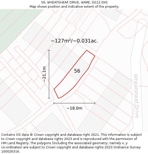56, WHEATSHEAF DRIVE, WARE, SG12 0XS: Plot and title map