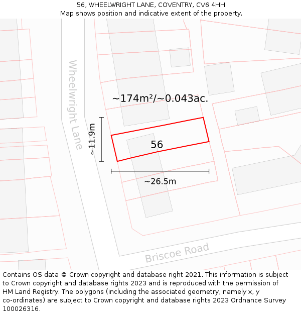 56, WHEELWRIGHT LANE, COVENTRY, CV6 4HH: Plot and title map