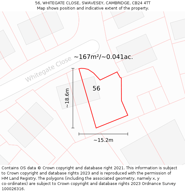 56, WHITEGATE CLOSE, SWAVESEY, CAMBRIDGE, CB24 4TT: Plot and title map