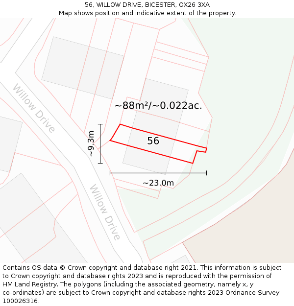 56, WILLOW DRIVE, BICESTER, OX26 3XA: Plot and title map