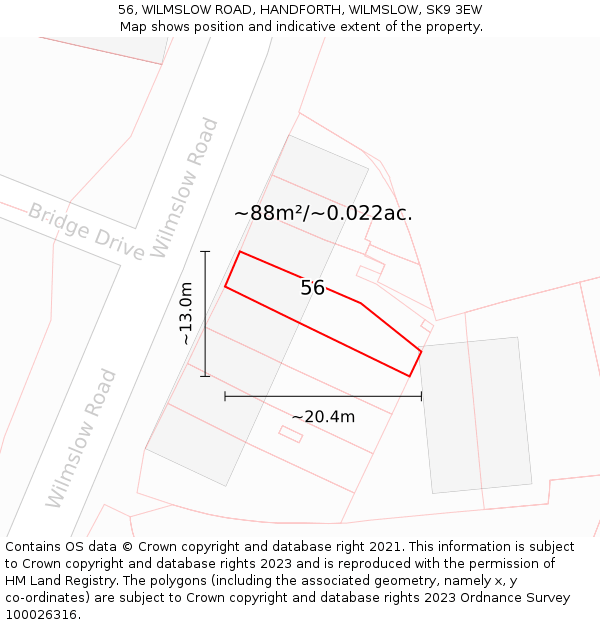 56, WILMSLOW ROAD, HANDFORTH, WILMSLOW, SK9 3EW: Plot and title map