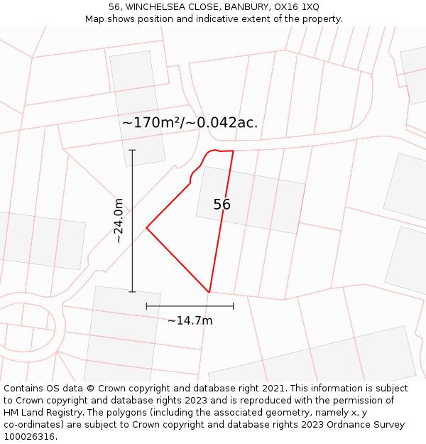56, WINCHELSEA CLOSE, BANBURY, OX16 1XQ: Plot and title map