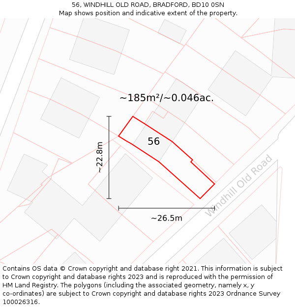 56, WINDHILL OLD ROAD, BRADFORD, BD10 0SN: Plot and title map