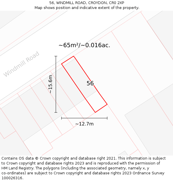 56, WINDMILL ROAD, CROYDON, CR0 2XP: Plot and title map