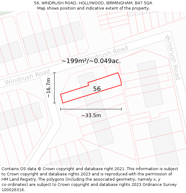 56, WINDRUSH ROAD, HOLLYWOOD, BIRMINGHAM, B47 5QA: Plot and title map