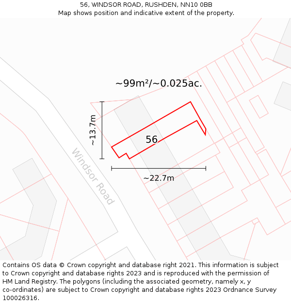 56, WINDSOR ROAD, RUSHDEN, NN10 0BB: Plot and title map