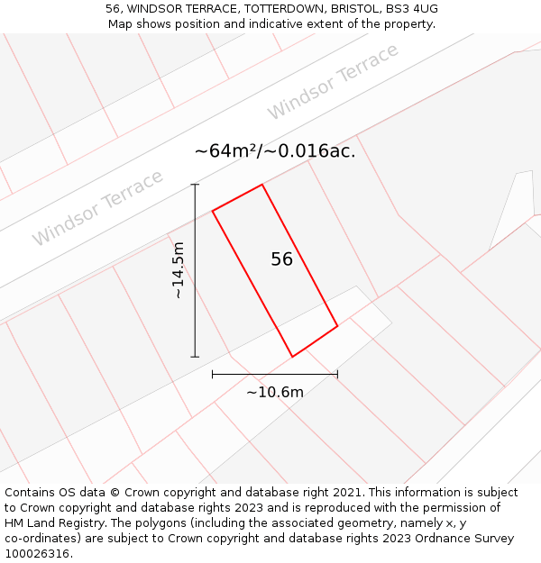 56, WINDSOR TERRACE, TOTTERDOWN, BRISTOL, BS3 4UG: Plot and title map
