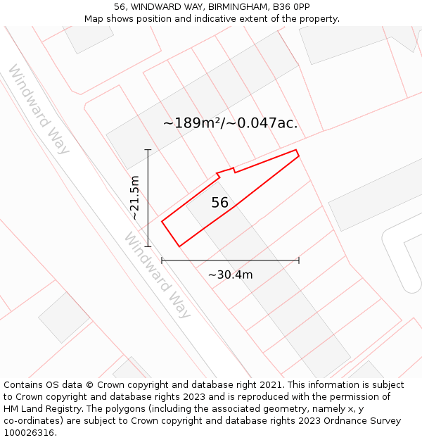 56, WINDWARD WAY, BIRMINGHAM, B36 0PP: Plot and title map