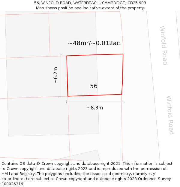 56, WINFOLD ROAD, WATERBEACH, CAMBRIDGE, CB25 9PR: Plot and title map