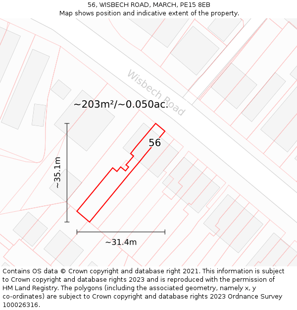 56, WISBECH ROAD, MARCH, PE15 8EB: Plot and title map