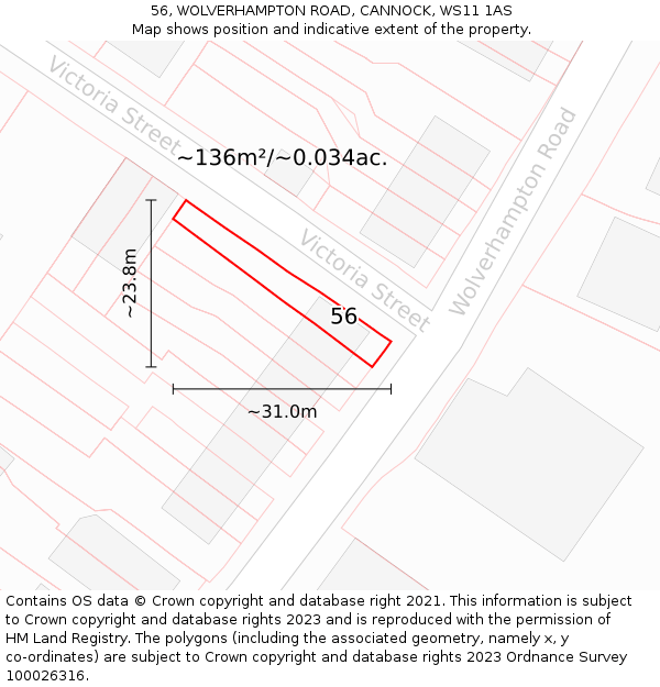 56, WOLVERHAMPTON ROAD, CANNOCK, WS11 1AS: Plot and title map