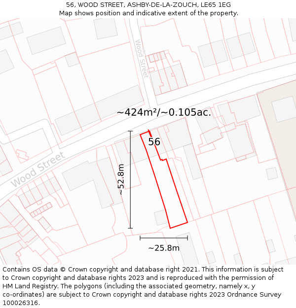 56, WOOD STREET, ASHBY-DE-LA-ZOUCH, LE65 1EG: Plot and title map