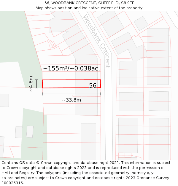 56, WOODBANK CRESCENT, SHEFFIELD, S8 9EF: Plot and title map
