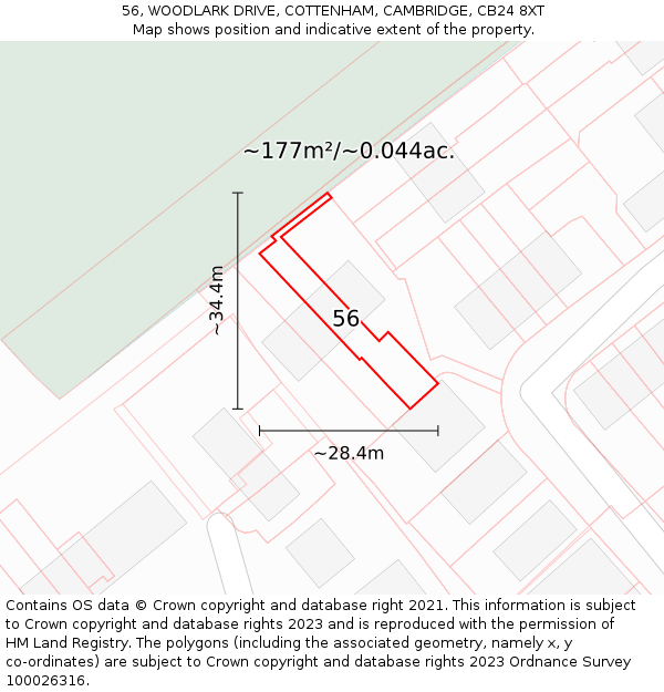 56, WOODLARK DRIVE, COTTENHAM, CAMBRIDGE, CB24 8XT: Plot and title map