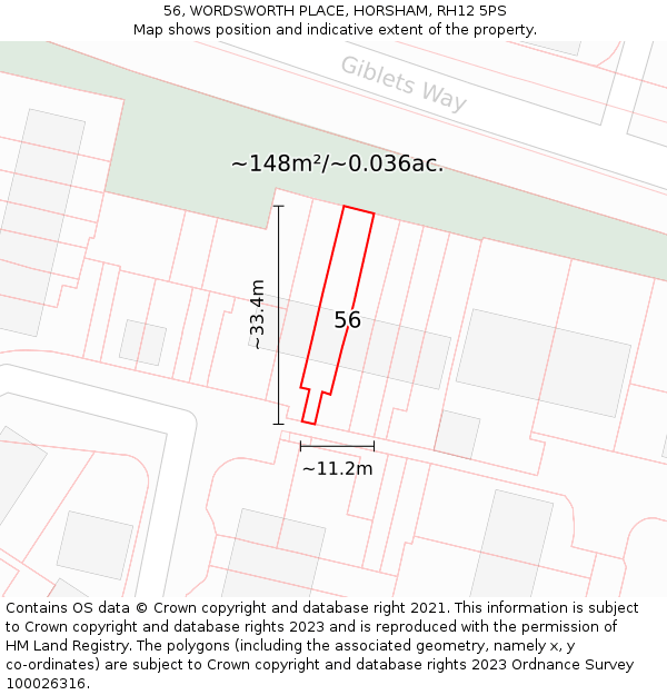 56, WORDSWORTH PLACE, HORSHAM, RH12 5PS: Plot and title map