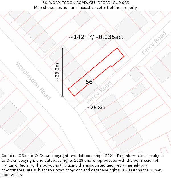 56, WORPLESDON ROAD, GUILDFORD, GU2 9RS: Plot and title map