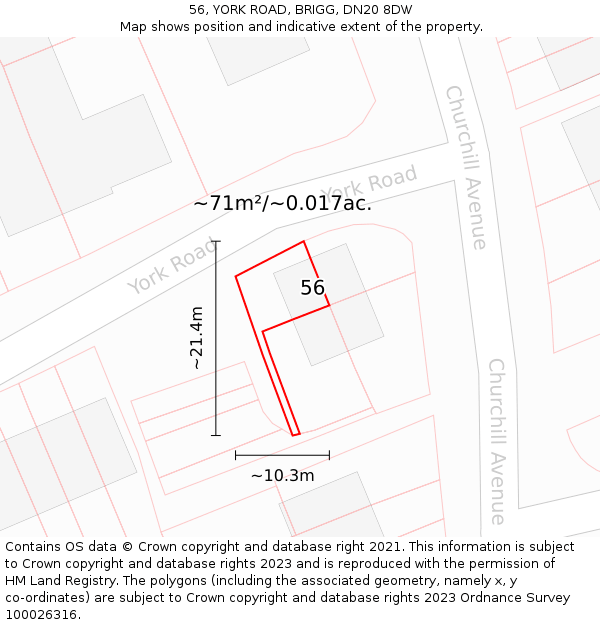 56, YORK ROAD, BRIGG, DN20 8DW: Plot and title map