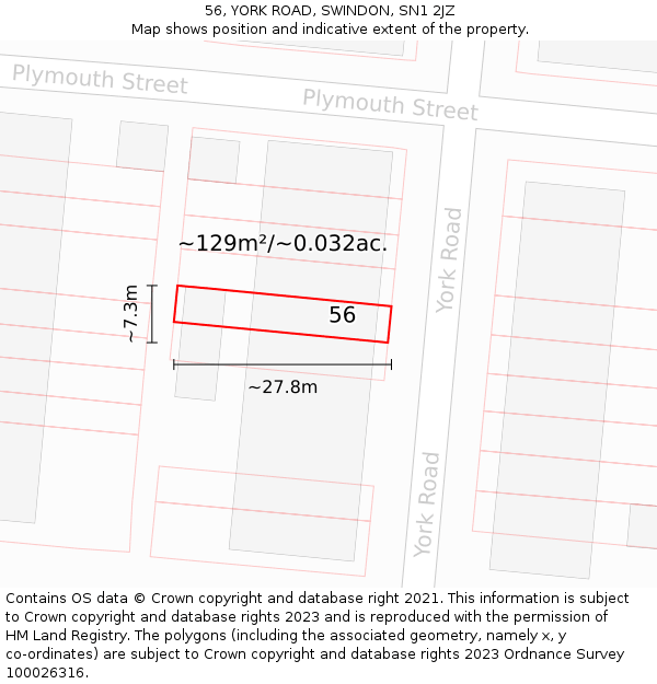 56, YORK ROAD, SWINDON, SN1 2JZ: Plot and title map