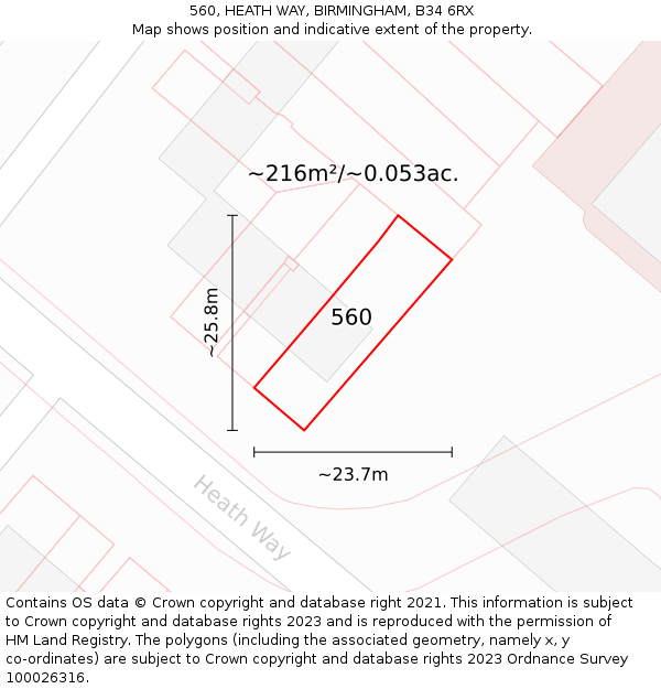 560, HEATH WAY, BIRMINGHAM, B34 6RX: Plot and title map