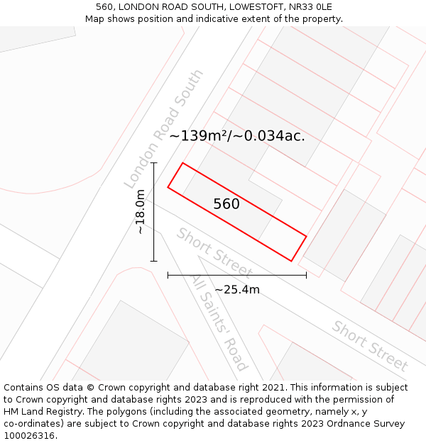 560, LONDON ROAD SOUTH, LOWESTOFT, NR33 0LE: Plot and title map